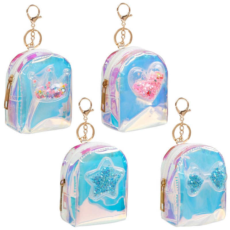 AIBFRID 4Pcs Mini Backpack Keychain Cute Cosmetic Bag for Women PU Leather Makeup Bag Key Pocket Lipstick Bag Card Holder Data Cable Organizer Zipper Pouch (Multicolor B) - Image 1